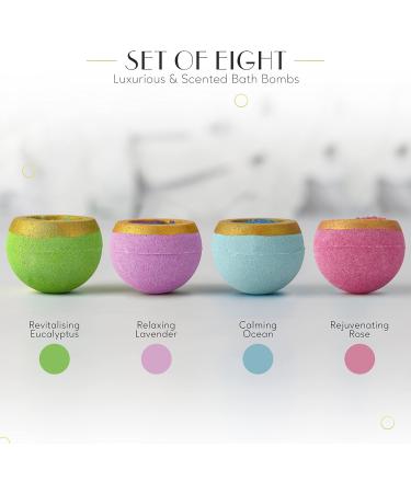 8-Piece Luxury Bath Bomb Set | Natural Organic Vegan Spa Pampering | Essential Oil Scented Fizzers for Home Spa, Birthday, Christmas Gifts - Buy Online on SooperMarket.com