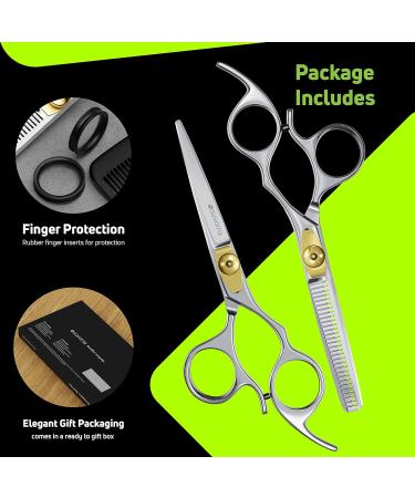 Suvorna 5.5 Hairdressing Scissors Set - Professional Barber and Hair Cutting Scissors with Thinning Shears for Right-Handed Hairdressers - 2 Pc Set - Buy Online on SooperMarket.com
