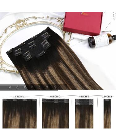 Moresoo Balayage Clip in Hair Extensions - Natural Black to Dark Brown with Golden Blonde - 18 Inch 7 Piece/120g #1B/4/14 - Buy Online on SooperMarket.com