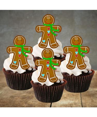 PRECUT Gingerbread Man Cupcake Toppers Edible Christmas Cake Decorations Christmas Decorations Christmas Gingerbread Man Cake Topper (12)