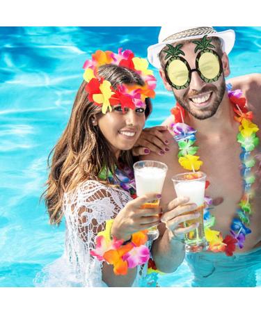 GALPADA 1 Set Pineapple Sunglasses and Hawaiian Leis Set Luau Flower Leis Necklace Headbands and Wristbands for Tropical Hawaiian Beach Party Decorations Birthday Party Favors - Buy Online on SooperMarket.com