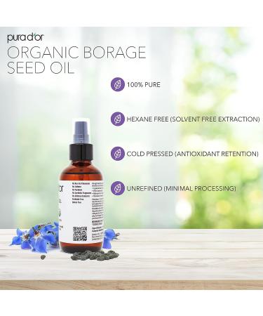 PURA D'OR Organic Borage Seed Oil 4oz - 100% Pure USDA Certified Cold Pressed Natural Moisturizer for DIY Skin Care - Men & Women - Hexane-Free Base Carrier Oil - Buy Online on SooperMarket.com