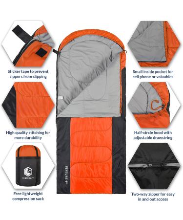 VENTURE 4TH Backpacking Sleeping Bag - Lightweight Warm & Cold Weather for Adults, Kids, Couples - Ideal for Hiking, Camping & Outdoor Adventures - XXL Double Size 4.5lbs | Orange/Gray - Buy Online on SooperMarket.com