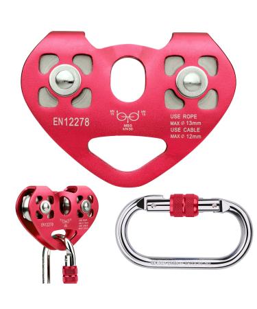 Youngneer Zipline Trolley Kit with 25kN Carabiner Double Tandem Dual Pulley for 1/4 5/16 3/8 1/2 Cable for Backyard Zipline Climbing Rescue 30KN 6700LBS