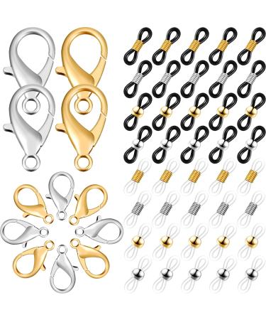 300 Pieces Eyeglass Chain Ends Adjustable Silicone Spectacle End Connectors Rubber Anti-Slip Ends Retainer for Eyeglass Strap Holder Necklace Chain Come with 60 Pieces Lobster Clasp