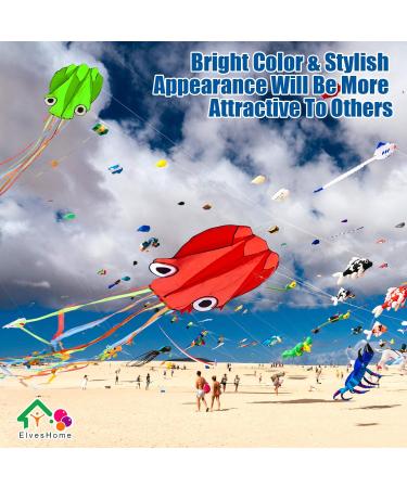 Octopus Kite 3 Pack - Easy-to-Fly 3D Giant Kites for Adults and Kids - Rainbow Kites with String Reel - Beach Toy Kites for Boys and Girls - 3 Colors - Buy Online on SooperMarket.com