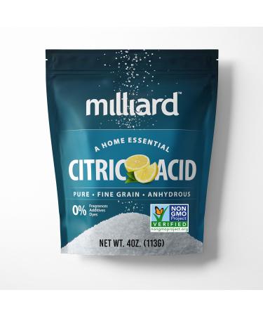 Milliard Citric Acid 4 Ounce - 100% Pure Food Grade Non-GMO Project Verified