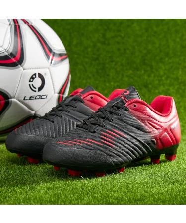 LEOCI Soccer Shoes for Kids - Firm Ground Football Boots for Boys & Girls | Size 32 EU | Black & Red - Buy Online on SooperMarket.com