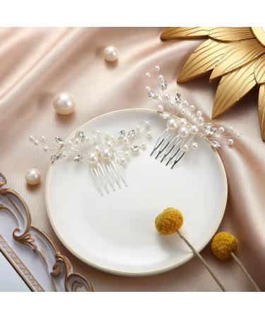 Wedding Pearl Crystal Headpiece Comb Set - Bridal Hair Accessories with Rhinestone Accents - Buy Online on SooperMarket.com
