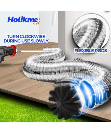 Holikme 60 Feet Dryer Vent Cleaner Kit | Lint Remover Brush & Drill Attachment - Flexible Extends to 60ft 2 Synthetic Brush Heads - Ideal for Home Use - Buy Online on SooperMarket.com