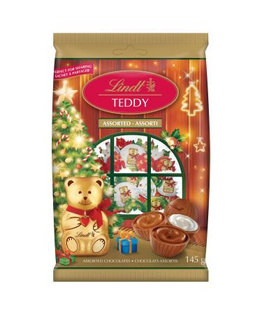 LINDT TEDDY Assorted Milk Chocolates 145 Grams Christmas Chocolate & Candy & Stocking Stuffers Bag contains Solid Milk Chocolate Hazelnut Cream & Double Milk Chocolates with Smooth Chocolate Centres Individually Wrapped Chocolate Assorted 145g