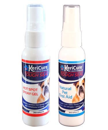 KeriCure Tough Seal Liquid Bandage and Hot Spot Spray Combo 2 Pack Small Animal Dog Cat Pet Spray on Liquid Bandage and Soothing Hot Spot Gel Spray Each 2oz Spray Bottles Soothe Protect & Heal