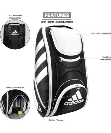 adidas Tour Tennis 12 Racquet Bag - Black/White/Silver Metallic | One Size - Buy Online on SooperMarket.com