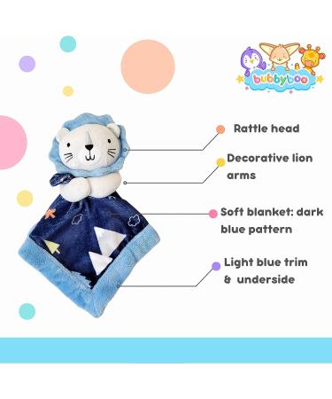 Bubby Boo Blue Lion Stuffed Animal Security Blanket with Rattle Head - Soft Snuggle Toy for Baby Gift - Soothing Plush Lovey - Buy Online on SooperMarket.com