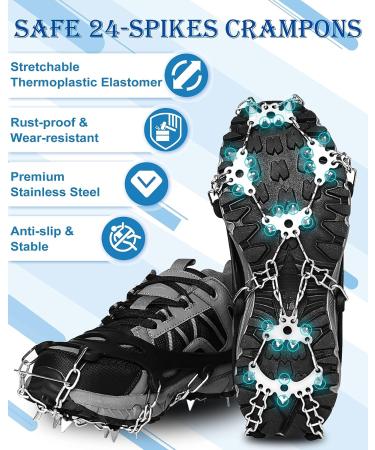 Roohiseng Ice Cleats Crampons - 24 Stainless Steel Spikes - Anti-Slip Traction for Boots & Shoes - Ideal for Hiking, Fishing, Walking, Climbing - Men & Women - Large Size - Buy Online on SooperMarket.com