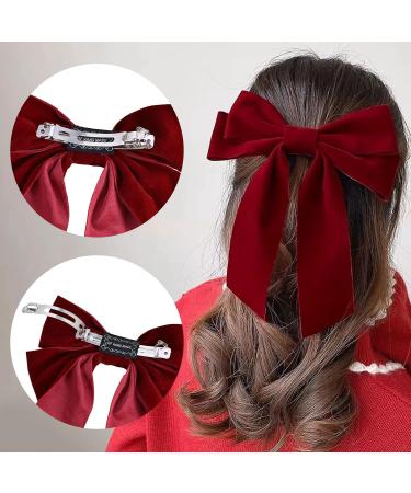 Kioiner 2 Pcs Large Bow Hair Clips Black Red Velvet Bows Barrettes French Bowknot Hair Clips Metal Hair Clips with Long Tail for Girls Women Ladies - Buy Online on SooperMarket.com