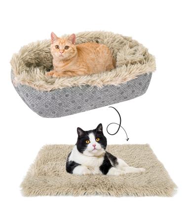 SCENEREAL Self-Warming Cat Bed Mat for Cats Small Dogs, Function 2 in 1 Soft Plush with Anti-Slip Bottom, Washable Pet Mat Autumn Winter Indoor Snooze Sleeping for Kittens Puppy Dog Cream