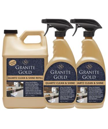 Granite Gold Quartz Clean & Shine Streak-Free Cleaner Deeps Cleans and Polishes All Quartz Surfaces Including Silestone LG and More 64 Fluid Ounces and 2 x 24 Fluid Ounces 37.33 Fl Oz (Pack of 3)