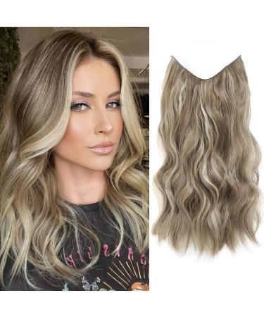 Ash Blonde Hair Extensions with Adjustable Size Removable Clips Synthetic 12inch Invisible Hair Extension One Piece Curly Hair Pieces for Women 12 Inch Light Ash Brown with Blonde Highlights