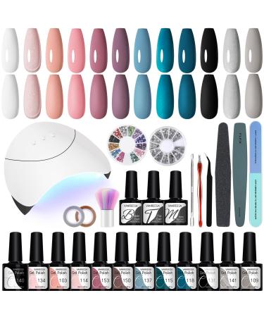 Gel Nail Polish Kit VANREESA with 36W U V LED Nail Lamp 12 Colours Nail Polish Set with Basic Manicure Tools Black Pink Gray Purple Nail Gel Polish Starter Set Gifts for Women DIY at Home Royal Blue and Baby Pink