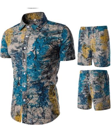 Men's Summer Fashion Set - Blue Suede Vest and Shorts - Casual Hawaiian Beach Style - Buy Online on SooperMarket.com