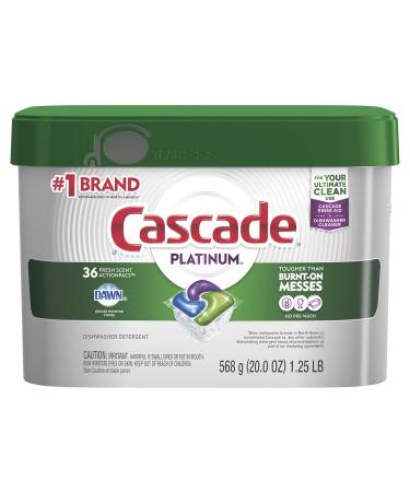 Cascade Platinum Dishwasher Pods, ActionPacs Dishwasher Detergent with Dishwasher Cleaner Action, Fresh Scent, 36 count