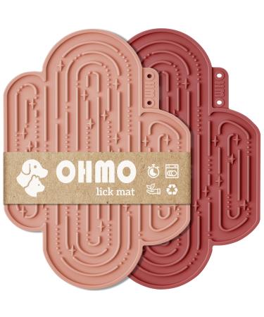 Ohmo lick mat dog leak mat for puppies cat - 2 pcs cute cactus design for pet fear relief and slowly feeding food quality silicone (coral & cherry red) m coral & cherry red