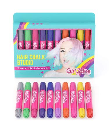 GirlZone Hair Chalk Set - 10 Piece Temporary Hair Color for Girls Ages 8-12 | Birthday Gift for 7-11 Year Olds - Buy Online on SooperMarket.com