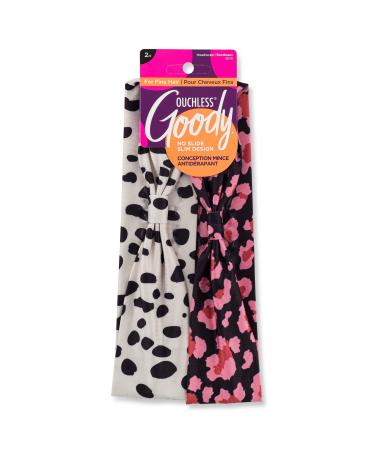 Goody Low Profile Headwraps for Fine Hair - 2 Count, Cheetah - Comfortable and Stylish Fabric Won't Pull, Snag or Damage Your Hair - Pain-Free Hair Accessories for Women, Men, Boys, and Girls Flowers/Dots 2 Ct 2 Count