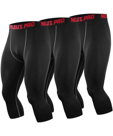 NELEUS Men's Dry Fit Compression Pants Workout Running Leggings 3X-Large Capris: Black(grey Stripe) 3 Pack