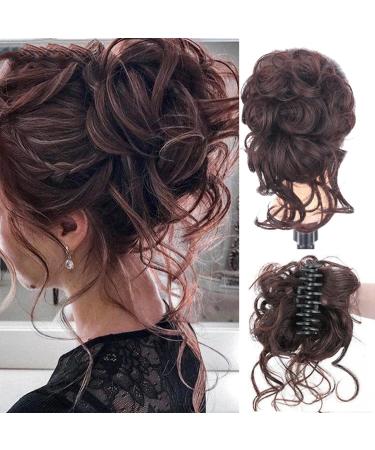 Long beard ball head wig bun grab clip Fluffy natural scrunchie bridal cocktail hairpin Messy Hair Bun Extensions Curly Wavy Hair Scrunchies claw Clip Messy Bun Hairpiece (Dark brown)