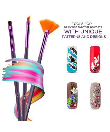 Glow 20-Part Nail Art Brush & Dotting Tool Set - Ideal for Beginners & Professionals - Affordable Wooden Handle Brushes in Purple - Buy Online on SooperMarket.com