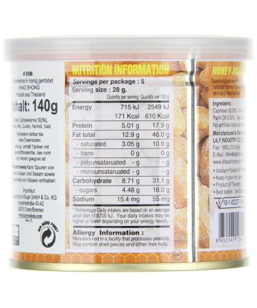 Khao Shong Honey Roasted Cashews - Crispy Honey Baked Snack (140g Can) | International Shipping Available - Buy Online on SooperMarket.com