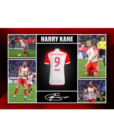 RJR PRINTS Harry Kane Bayern Munich Signed A4 Montage Photo Print Pre-Printed Signature Autograph Football Gift