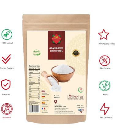 Granulated Erythritol (200g/7.05oz) | 100% Natural Sugar Replacement | Ideal for Keto | Baking, Meringues, Ice Cream - Buy Online on SooperMarket.com
