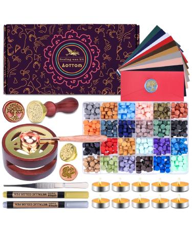 Wax Seal Stamp Kit with Gift Box  Aottom Wax Letter Seal Kit with 24 Colors 650 Pcs Wax Seal Beads  Sealing Wax Warmer  Envelopes  Candles  Wax Stamp  Metallic Pen Wax Seal Kit for Gift and Decoration
