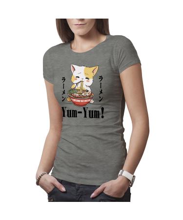 Kawaii Neko Ramen Lover Japanese Noodle Anime Women's T-Shirt Grey M