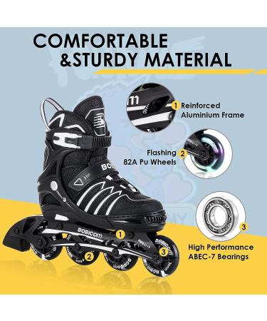 Adjustable Full Light Up Wheels Inline Skates for Kids & Adults - Black - Buy Online on SooperMarket.com