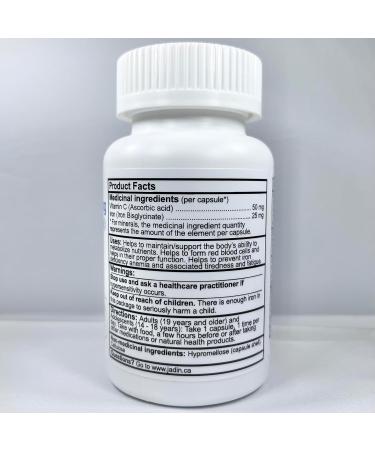 Iron Bisglycinate 25 mg with Vitamin C 120 Vegetable Capsules - Buy Online on SooperMarket.com