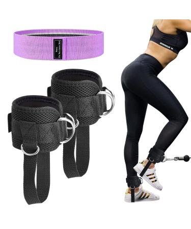 LUCKJOY Ankle Straps for Cable Machine Glute Kickbacks, Adjustable Comfort fit Men Women Leg Workout Strap (Pair) Black