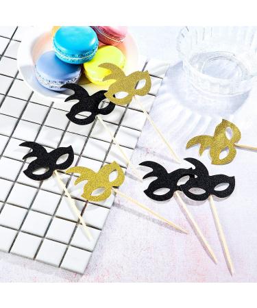 48 Pieces Masquerade Masks Cupcake Topper Glitter Mask Cake Topper Picks Dessert Cupcake Toppers for Masquerade Mardi Gras Party Baby Shower Birthday Party Decorations (Gold and Black) - Buy Online on SooperMarket.com