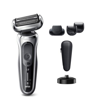 Braun Electric Razor for Men, Waterproof Foil Shaver, Series 7 7027cs, Wet & Dry Shave, With Beard Trimmer, Rechargeable, Charging Stand and Travel Case Included, Silver