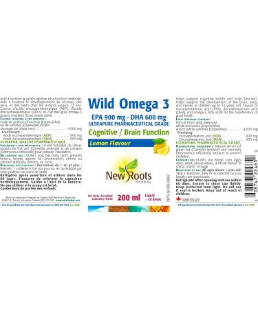 New Roots Herbal - Wild Omega 3 EPA 900mg DHA 600mg Lemon Flavour 200ml - Premium Fish Oil Liquid Omega 3 Supplement - High-Potency EPA & DHA for Overall Wellness - Pure Omega-3 Fatty Acids - Buy Online on SooperMarket.com