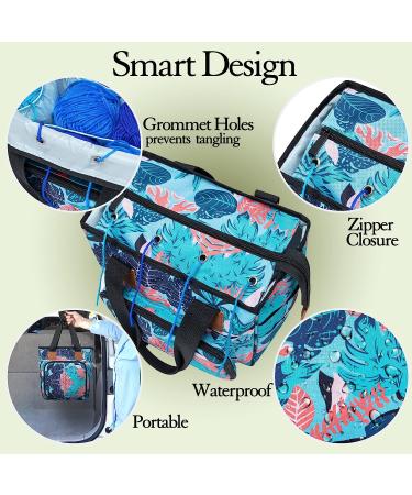 VICARKO Yarn Storage Tote Knitting Bag with Dividers, Pockets, Grommet Holes, Project Storage - Hawaii Blue Small - Buy Online on SooperMarket.com
