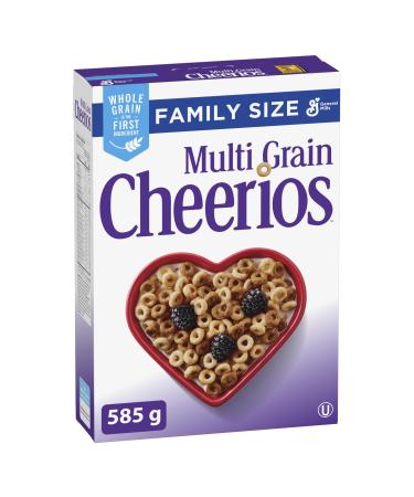 CHEERIOS - FAMILY SIZE PACK - Multi Grain Cereal Box Whole Grain is the First Ingredient No Artificial Colours No Artificial Flavours 585 Grams Package of Cereal