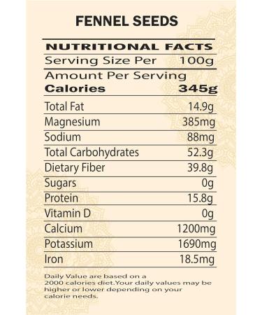 Organic Indian Fennel Seeds (200g/7.05oz) - Gluten Free | Vegan | Non GMO | Authentic Saunf (Soonf) - No Additives - Buy Online on SooperMarket.com