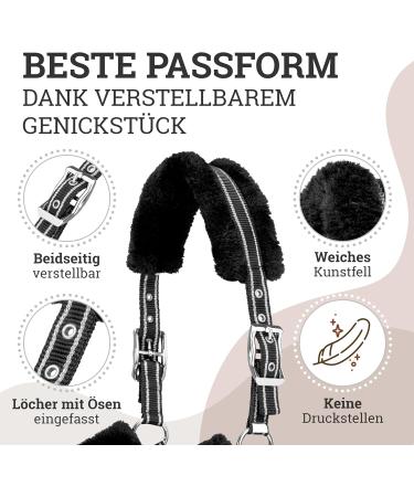Esposita Champion Edition Halfter - Soft Fluffy Stallhalter with Synthetic Fur (COB/VB) - Black/Silver - Buy Online on SooperMarket.com
