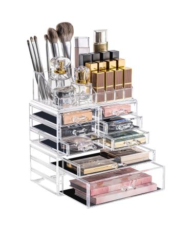 DreamGenius Makeup Organizer 3 Pieces Acrylic Cosmetic Storage Drawers Organizer for Vanity and Bathroom, Stackable Cosmetic Organizer Countertop with 8 Drawers