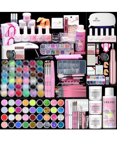 SAVILAND Acrylic Nail Kit Nails Kit Acrylic Set Acrylic Powder & Liquid with Nail Drill Acrylic Brush Gel Nail Polish Clear Nails Tips Nail Art Tools Nail Stuff for Nail Starters DIY