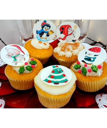 Edible Stand up Adorable Christmas Mix XV.B Pre-Cut Wafer Paper Cupcake Toppers Party Birthday Winter Cake Decorations (24)